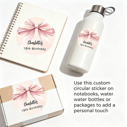 Pastel Pink Base Large Satin Bow Stickers Personalized Name Variety Sizes AvailableElegant Round Labels Gift Box Decor Stickers
