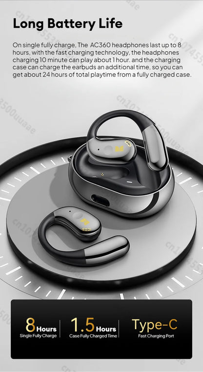 Słuchawki Monster Open Ear AC360 Air Conduction Bluetooth 5.4 Ture Wireless Earphones Stereo 360° OWS Bezprzewodowy Zestaw Słuchawkowy Sportowy