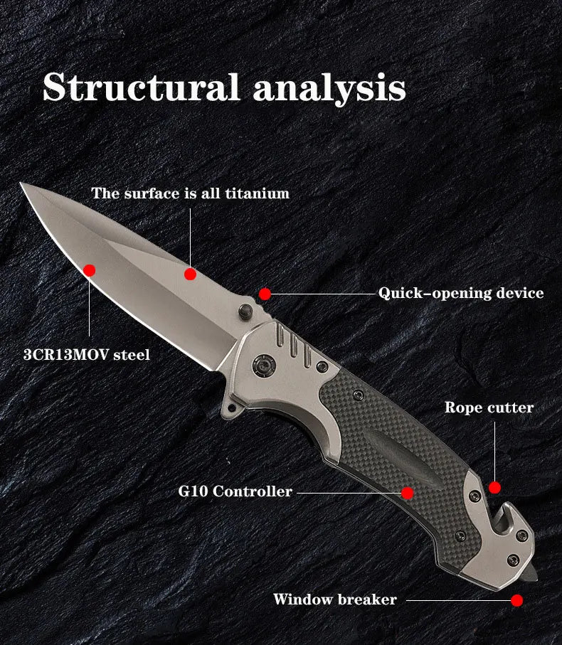 Compact folding knife with outdoor functions, stainless steel small knife, portable travel knife, fruit knife, for camping.
