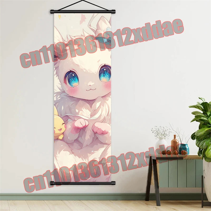 Pokemon Anime, Bulbasaur, Charizard, Eevee, Pikachu, Print Art White Canvas Scroll Painting Modern Room Decor Wall Art Painting