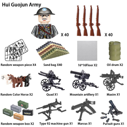 WWII Infantry Military Soldier War National Army Mini Gun armament Models Building Blocks Building Blocks Toys for Kids