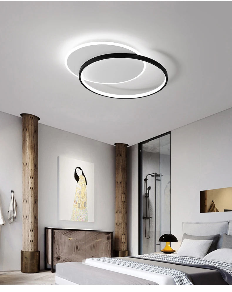 Modern Minimalist Led Ceiling Lamp For Bedroom Black White Design Ring Chandelier Living Room Study Loft Smart Light Fixtures