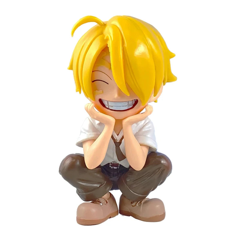 Anime peripheral series new ONE PIECE Luffy Solon Sanji Q-version sitting posture model figurine toy for children birthday gifts