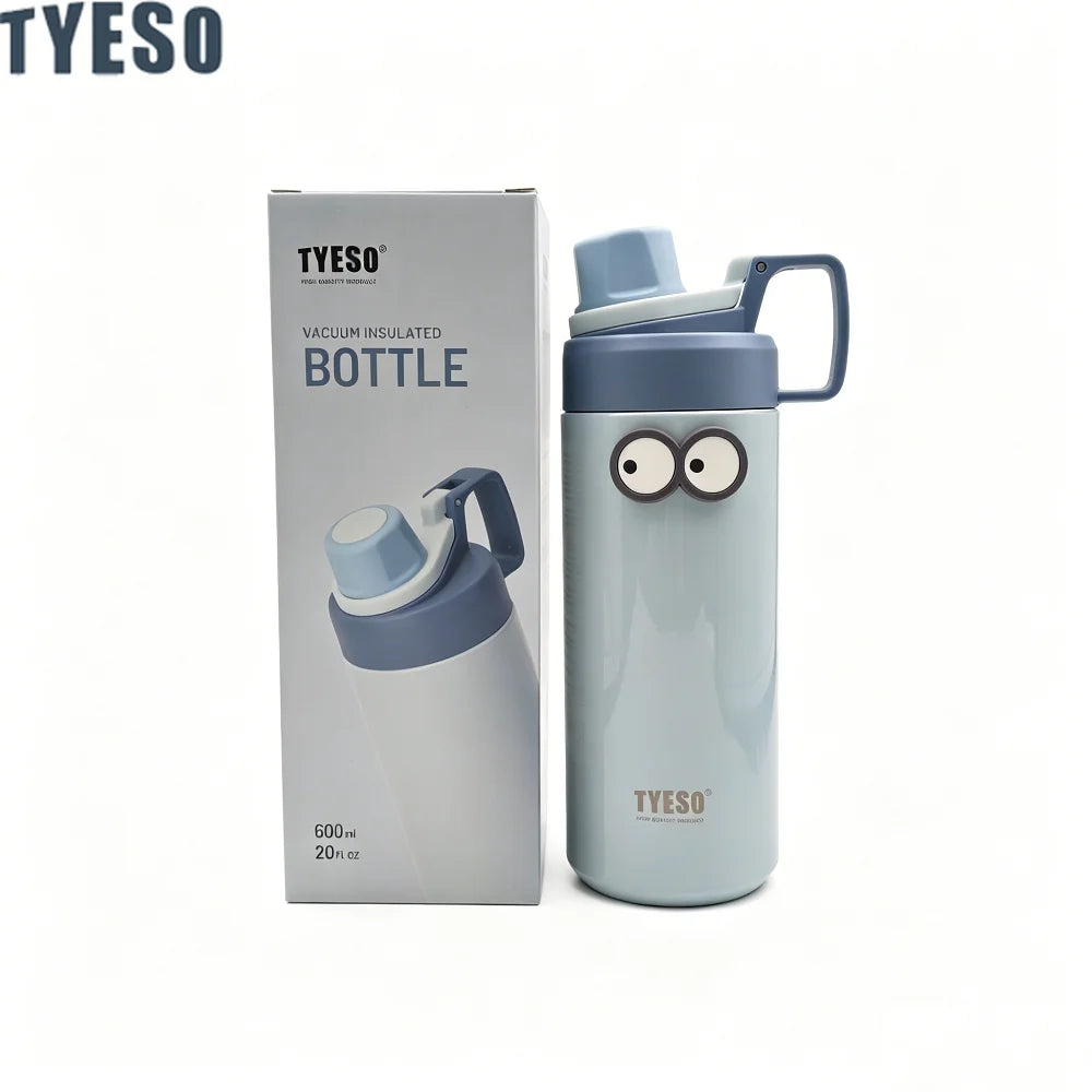 Tyeso 600ML Water Bottle With Eye Sticker Insulated Leak-Proof Fitness Flask Vacuum Flasks for Sport for Outdoor Workouts Travel