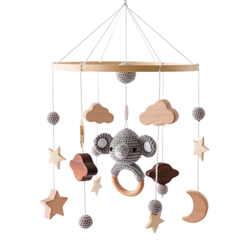 Baby Soft Felt Cartoon Wool Ball Seashell Rattles Hanging Bed Bell Newborn Mobile Crib Wooden Bracket Montessori Education Toys
