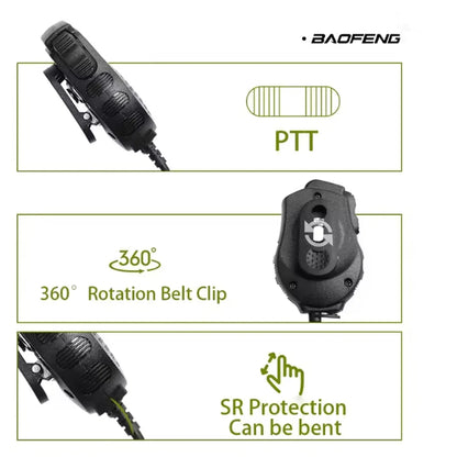 Baofeng Microphone UV-82 Dual PTT Speaker Shoulder Mic Tangent Headset For DM-1701 UVK5 UVK6 UV17 Pro UV5RH UV-18i Walkie Talkie