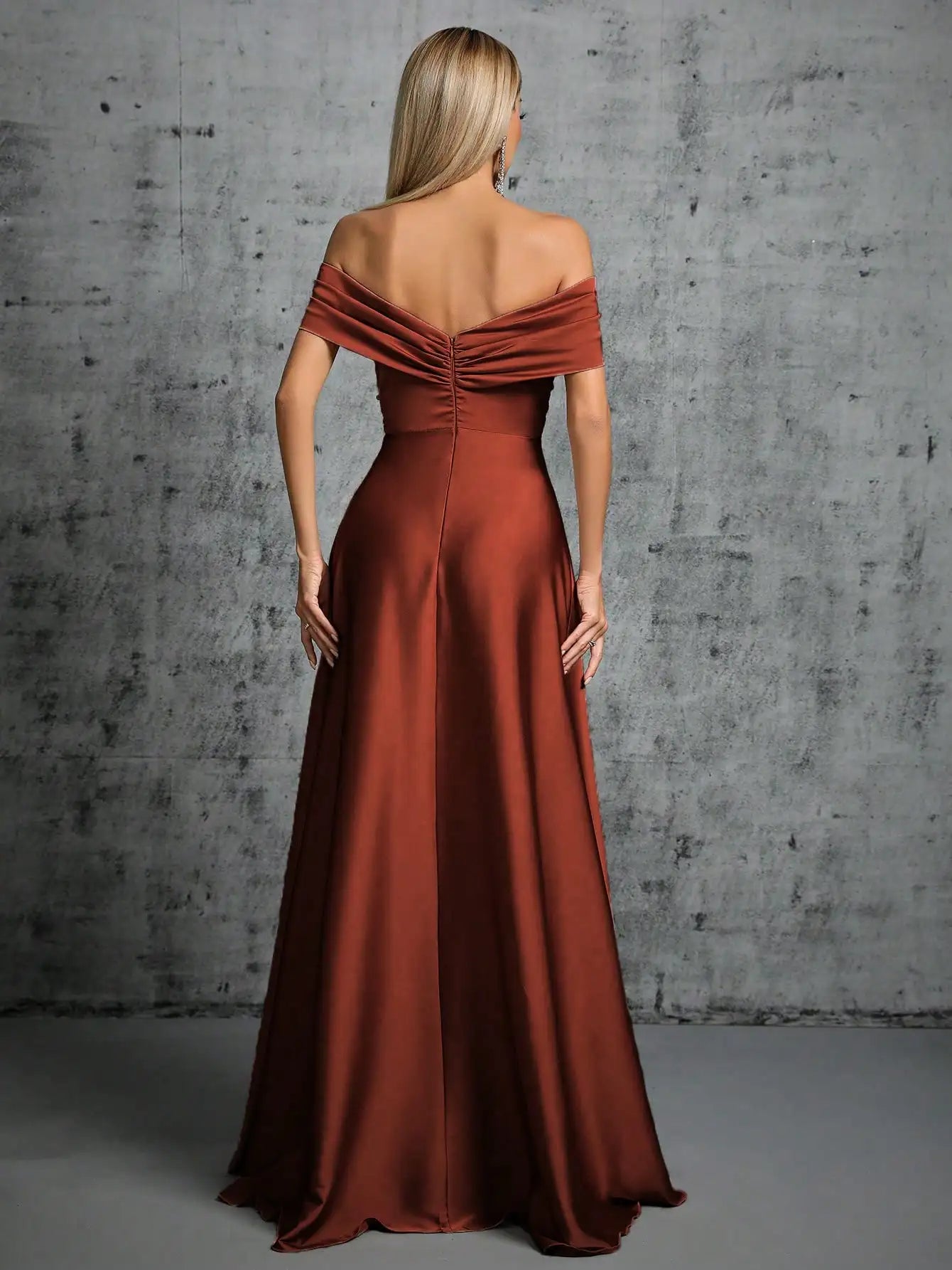 Mgiacy Line neck irregular cross pleated satin gown ball dress Party dress bridesmaid dress