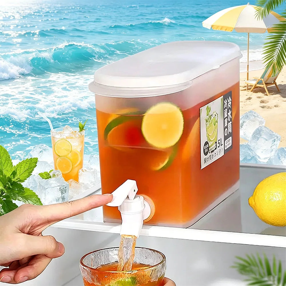 3.5L Large Cold Water Container with Tap, Household Water Jug, Summer Iced Drink Fruit Tea Dispenser for Outdoor Events