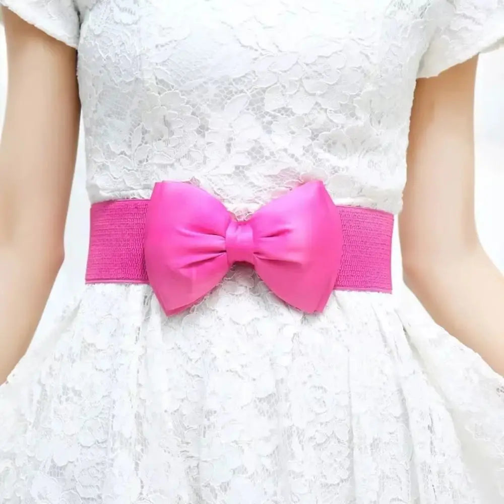1Pcs New Big Bowknot Waist Belt Elastic Stretch Buckle Bow Waistband Wide Satin Bow Belt for Girls Lady Women