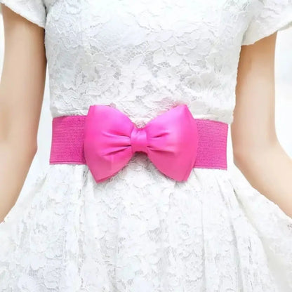 1Pcs New Big Bowknot Waist Belt Elastic Stretch Buckle Bow Waistband Wide Satin Bow Belt for Girls Lady Women