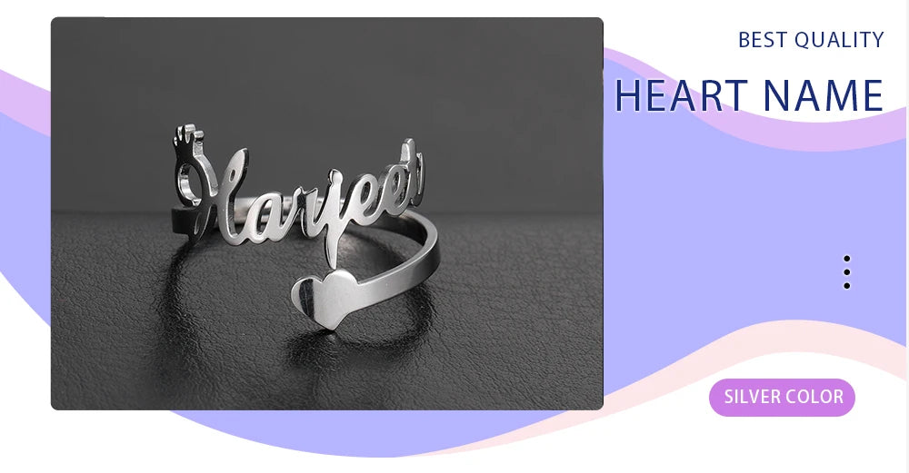 Custom Double First Name Finger Ring For Women Men Personalized Couple Wedding Gift Gold Color Stainless Steel Open Ring Jewelry