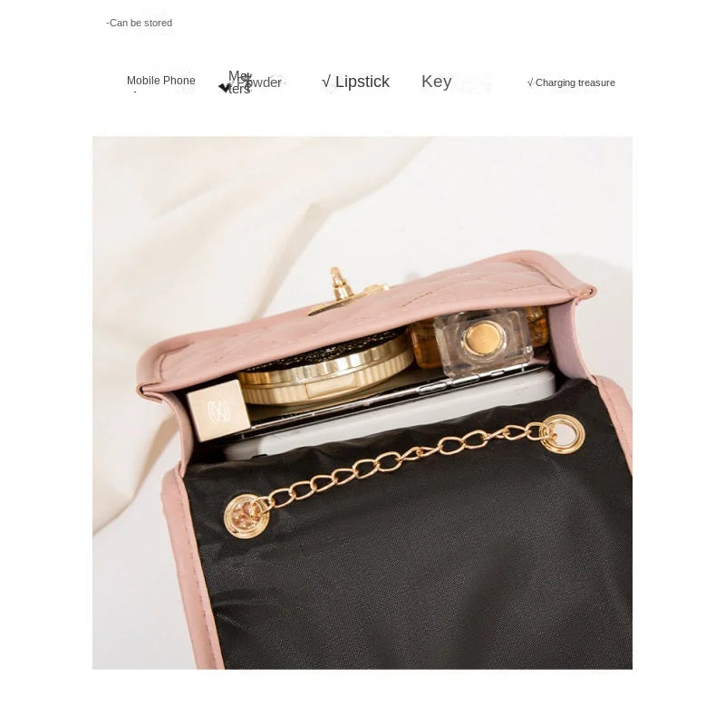 New personalized diamond grid women's bag, fashionable single shoulder cover lock small square bag, elegant and simple chain bag