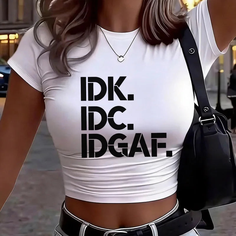 Letter Directional Print Crew Neck Cropped T Shirt 90s Vintage Graphic Y2k Tshirt Women's Sexy Short Sleeve Crop Tops Clothes