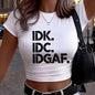 Letter Directional Print Crew Neck Cropped T Shirt 90s Vintage Graphic Y2k Tshirt Women's Sexy Short Sleeve Crop Tops Clothes