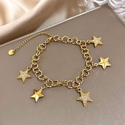 Fashion Gold Plated Stainless Steel Chain Bracelet for Women Cute Star Heart Cherry Tassel Charms Bracelets Waterproof Jewelry