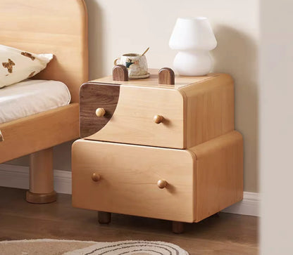 E2022 Beech Wood 2 Drawer Cartoon Kid Bedstand Children Nightstand Boy Bedside Table Girl Night Tables