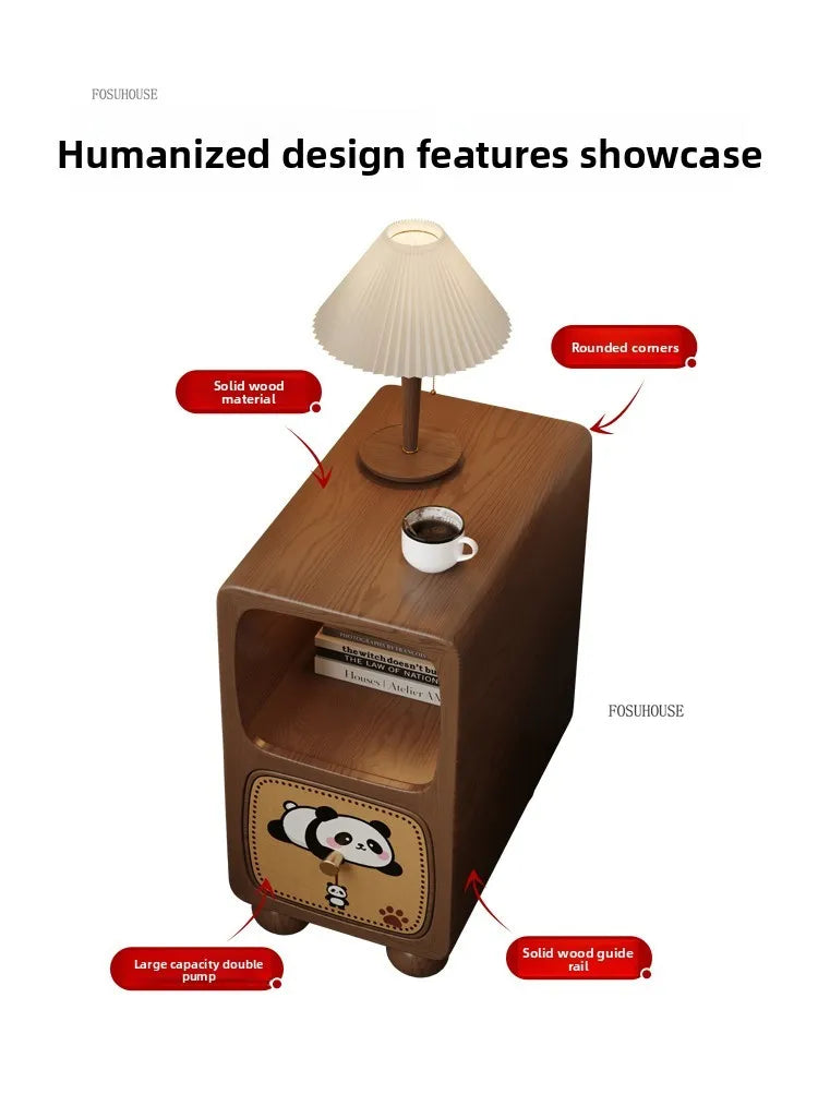 Cartoon Panda Solid Wood Children's Nightstands for Home Child's Bedside Tables Narrow Storage Cabinets for Children Furnitures