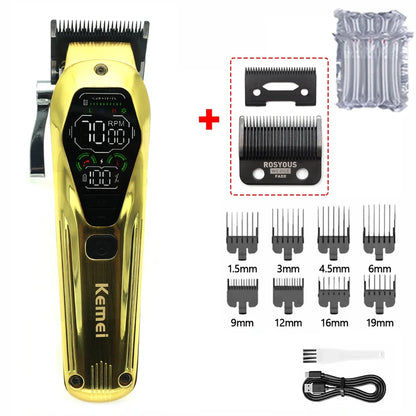 Kemei KM-1698 Men's Hair Clipper 9000RPM 10W High Power Full Metal DLC Blade LED Display Professional Hair Cutting Hair Trimmer