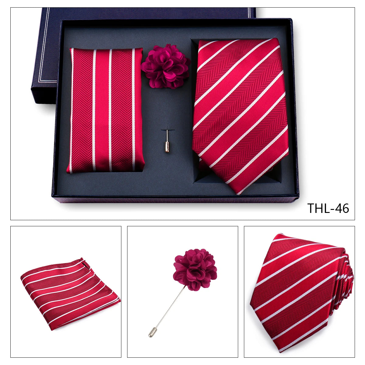 Elegant Ties For Men Classic Paisly Neck Tie Pocket Square Brooch Set With Gift Box Mens Business Wedding Suit Accessories