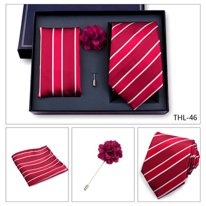 Elegant Ties For Men Classic Paisly Neck Tie Pocket Square Brooch Set With Gift Box Mens Business Wedding Suit Accessories