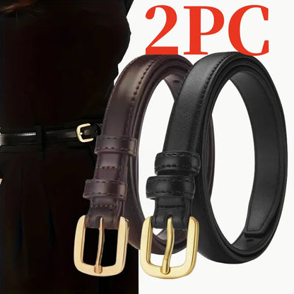 Ladies' slim fit waist belt - PU leather solid color gold buckle, suitable for skirts and pants, suitable for daily leisure, wed