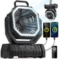 Camping Fan 20000mAh Battery Powered Fan Rechargeable with LED Light Portable Outdoor Tent Fan with Hanging Hook