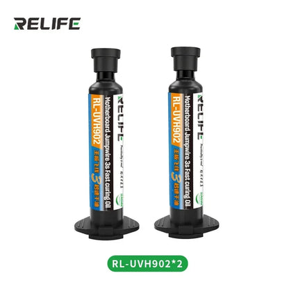 2PCS RELIFE RL-UVH902 10ML UV 3S Quick-drying Solder Mask Ink for Mobile Phone Repair Jumping Wire + RL-014 UV curing light tool