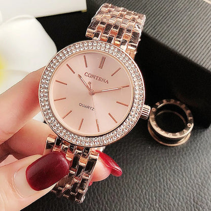 New Women's Watches Luxury Brand Contena Ladies Quartz Watch Full Stainless Steel Female Clock Wristwatches Gift Reloj Mujer
