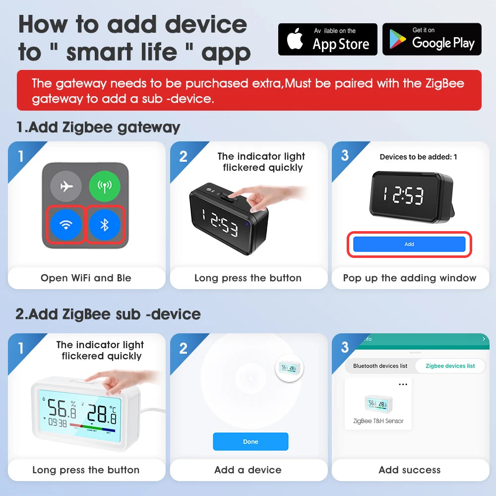 Zigbee Weather Station Digital Thermometer Room Tuya Smart Hygrometer Electronic Table Clock Temperature And Humidity Sensor