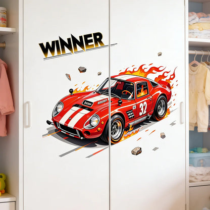 Children's Room Wall Decor Racing Stickers PVC Self-Adhesive Car Decals for Bedroom Closet Door Beautification