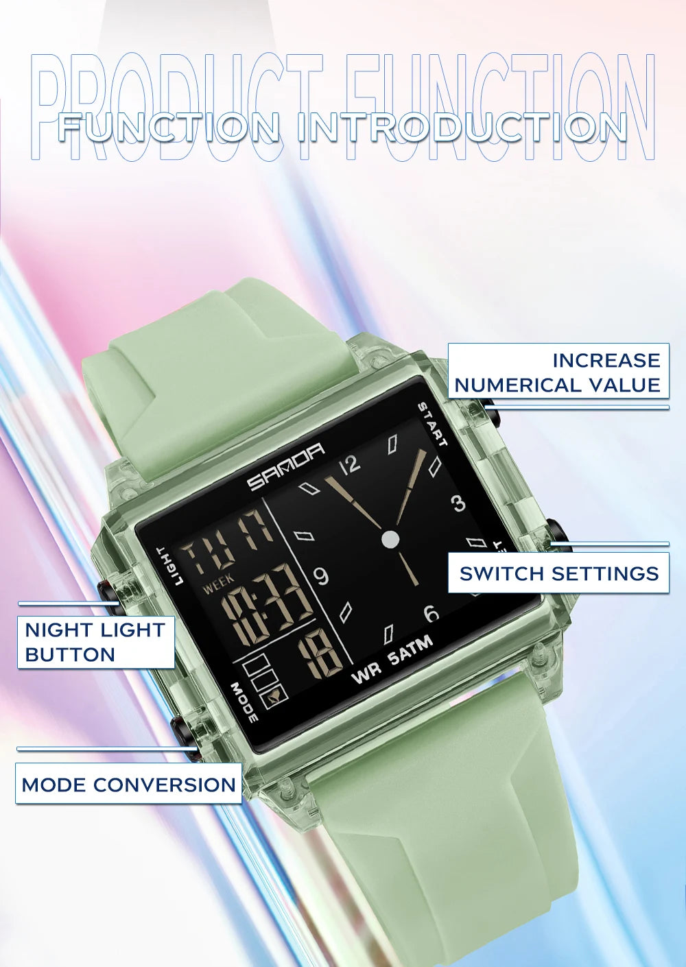 SANDA 6273 Fashion Electronic Watches for Man Luminous Calendar Waterproof Clock Outdoor Sports Casual Ladies Digital Wristwatch