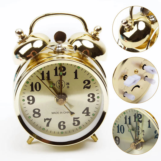 Vintage Metal Snooze Alarm Clock Manual Wind Up Gold Cute Table Clock Home Decoration Supplies