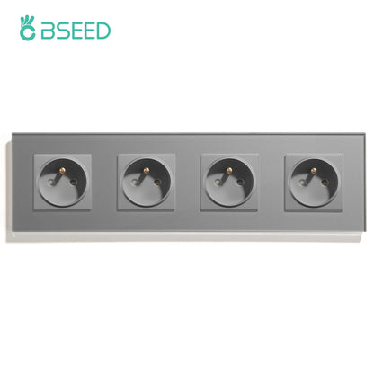 BSEED France Standard Single Wall French Socket Double Power Plug With White Black Gloden Crystal Glass Panel 16A 110V-250V