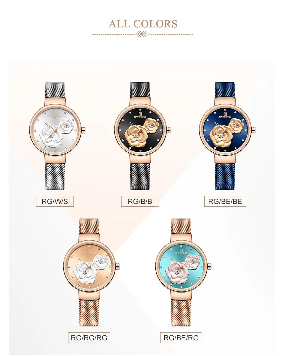 NAVIFORCE Luxury Women Watch Waterproof Dress Wristwatch Stainless Steel Bracelet Strap Elegant Lady Fashion Casual Female Gift