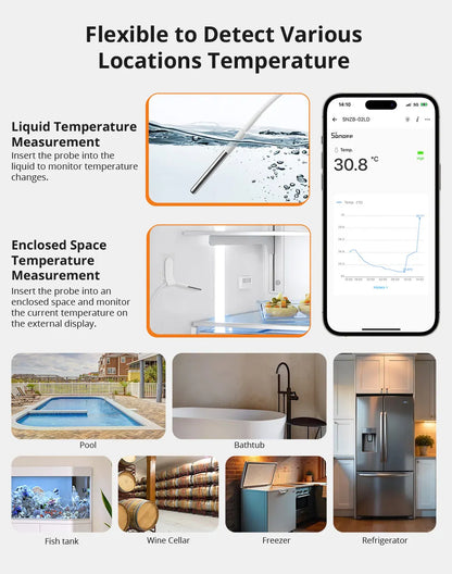 SONOFF SNZB-02LD Zigbee3.0 LCD Smart Thermometer with Probe IP65 Waterproof for Fridge Pool Fish tank Wine Cellar via ZBBridge-P