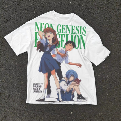 2026 New Evangelion Asuka Shinji Rei Printed Short Sleeve T-shirt Men's and Women's T-shirt Men's Top Sports T-shirt Y2k Tee