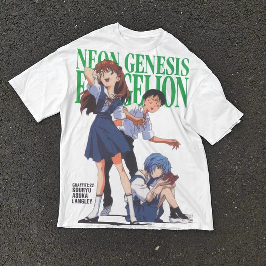 2026 New Evangelion Asuka Shinji Rei Printed Short Sleeve T-shirt Men's and Women's T-shirt Men's Top Sports T-shirt Y2k Tee