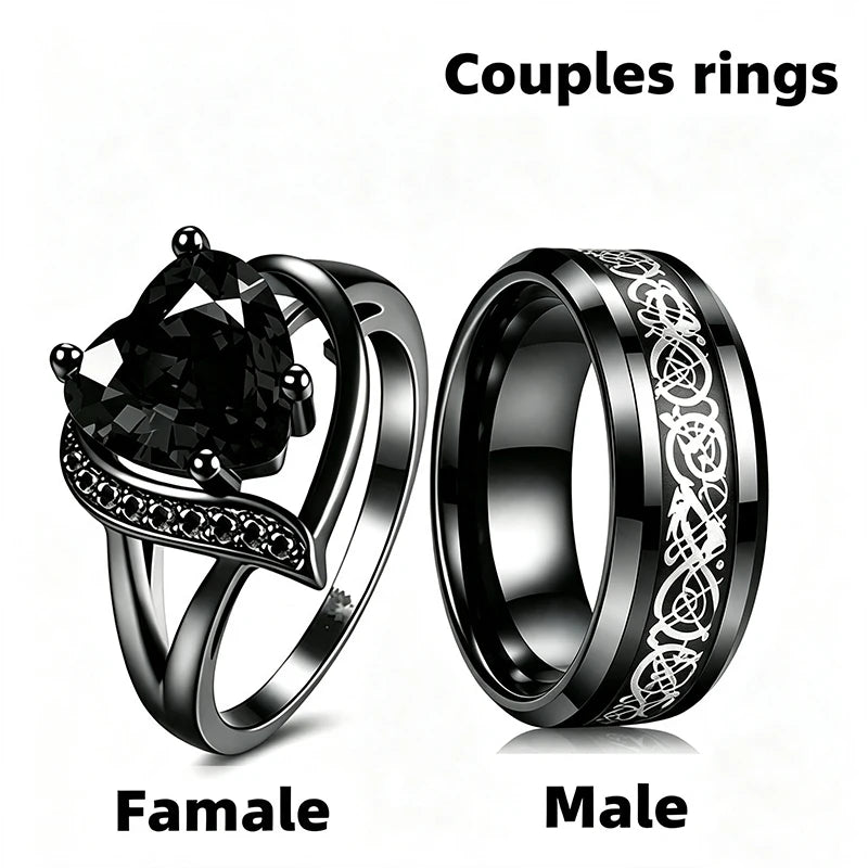 Personalized Couple Rings Set Custom Engraved Heart Cubic Zirconia Engagement  Ring Birthday Gift Wedding Rings Jewelry