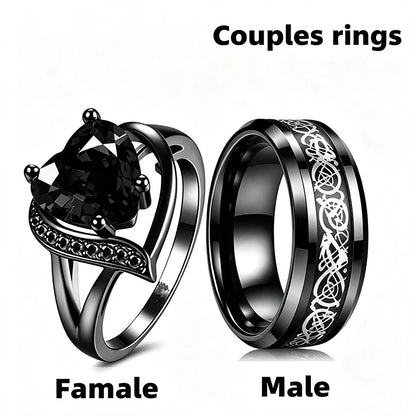 Personalized Couple Rings Set Custom Engraved Heart Cubic Zirconia Engagement  Ring Birthday Gift Wedding Rings Jewelry