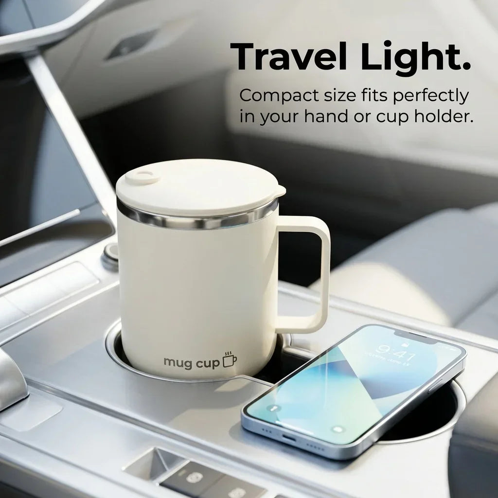 Double Wall Insulated Coffee Cup Outdoor 304 Stainless Steel Coffee Mug With Handle&Sliding Lid 400ML Sealed Thermal Water Cup