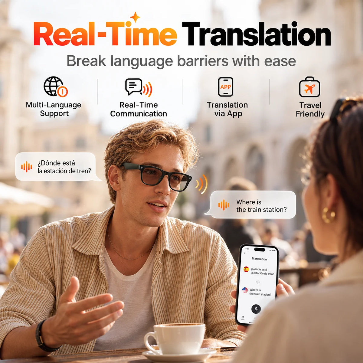 MT5 Ultra AI Smart Glasses 8MP Camera Video Recording Real-Time Translation Bluetooth Call Music with Charging Case