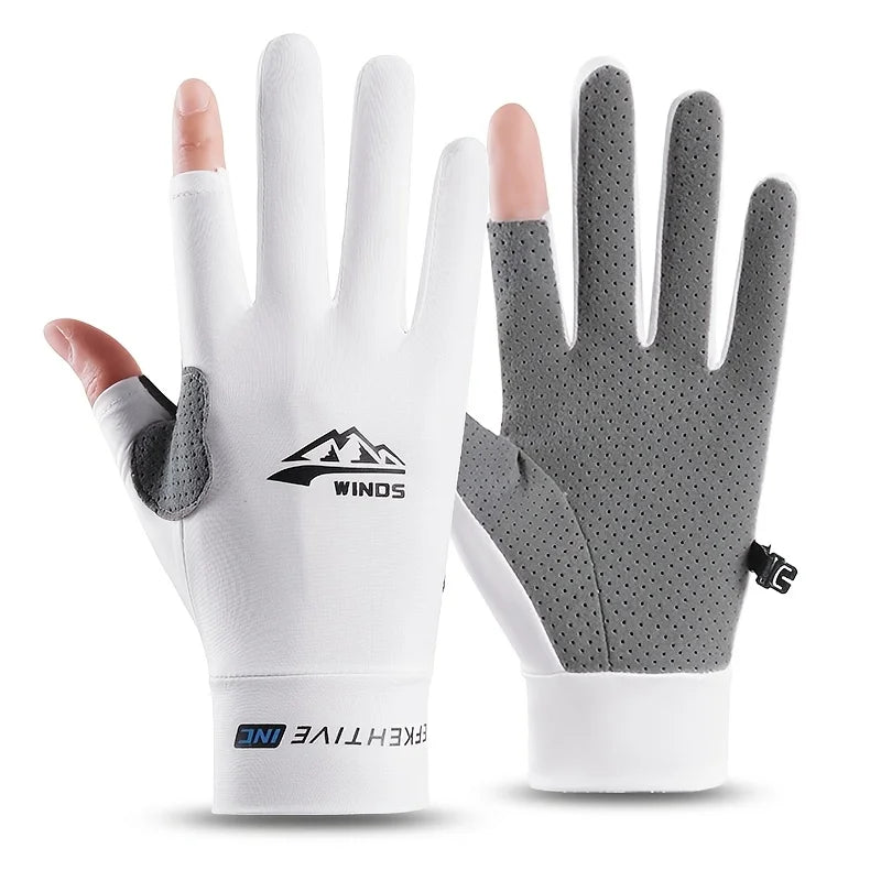 Sunscreen Cycling Gloves for Men and Women, Summer Leak Finger Outdoor Fishing, Thin Ice Silk Anti Slip Breathable Gloves