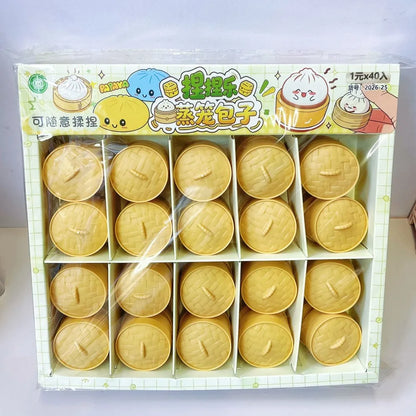 Soft Cute Mini Dumplings Squishy With Steamer Squeezable Squishy Crystal Bun Pinch Food Shape Fidget Sensory Toy Children Gift