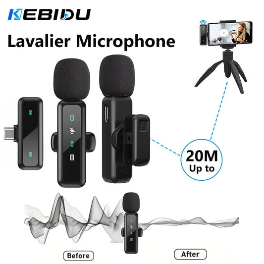 KEBIDU Wireless Lavalier Microphone Portable Audio Video Recording Noise Cancelling Professional Microphone for Live Broadcast