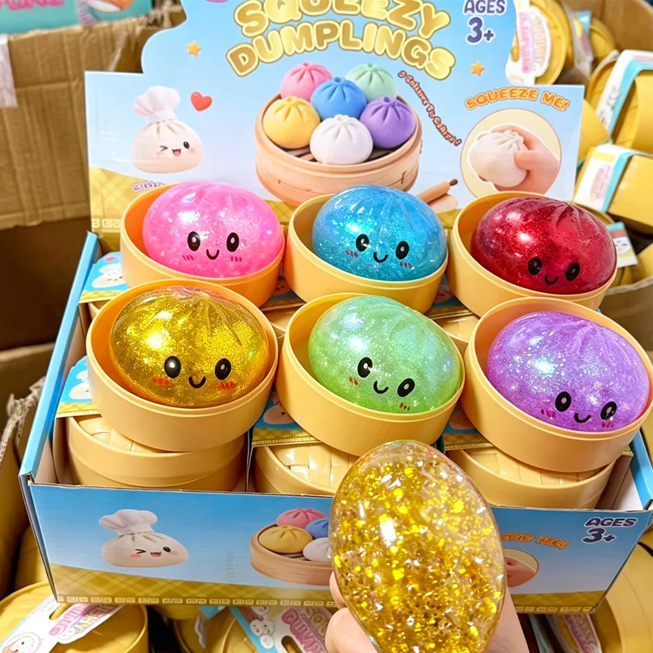 Glitter dumpling squishies Glitter Dumpling Squishy with Box Dumplings Sensory Dumpling Pressure Toy for Stress Relief