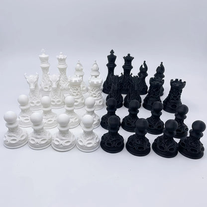 32pcs Gothic Dragon Chess Pieces Set Black White 3D Printed Hollow Design Tabletop Ornament Gift for Chess Lovers