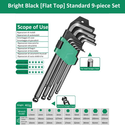 9Pcs Hex Wrench Set L Type Allen Key Set 1.5-10MM Hexagon Flat Ball Torx Star Head Spanner Screwdriver Set Household Hand Tools