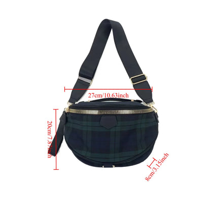 Ladies' fashionable minimalist versatile crossbody bag with broadband grid pattern and lightweight casual handbag