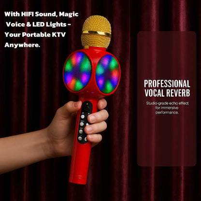 Wireless Bluetooth Karaoke Microphone Speaker, Portable Handheld Mic with HIFI Sound, Echo, LED Light for Singing, Party, Gift