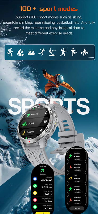 LIGE 1100mAh Military Outdoor Smart Watch Men 1.7" Large Display Compass Sports Watch IP68 Waterproof Bluetooth Call Smartwatch